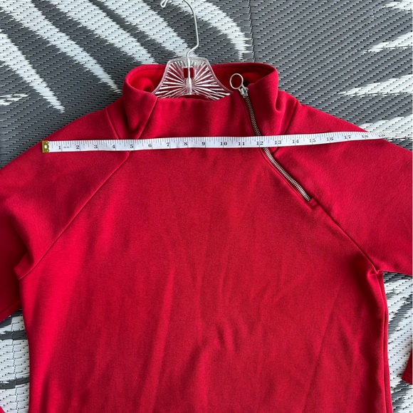 Athleta Cozy Karma Asym Sweatshirt Dress Red Mock Neck Zippered Pullover - Picture 7 of 11